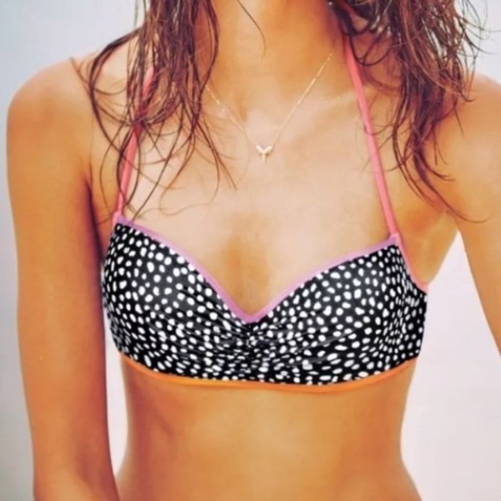 Victoria's Secret Black & White Dotted The Getaway Halter Bikini Top